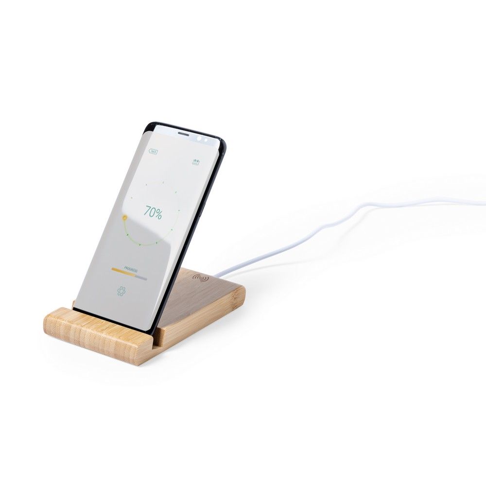 Bambusowa ładowarka bezprzewodowa 5W, stojak na telefon, stojak na tablet
