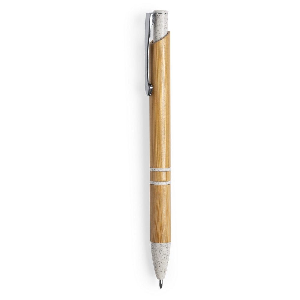 Bambusowy długopis, elementy ze słomy pszenicznej, metalowy klip